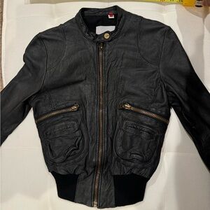Vintage authentic used Doma black distressed leather jacket Size small